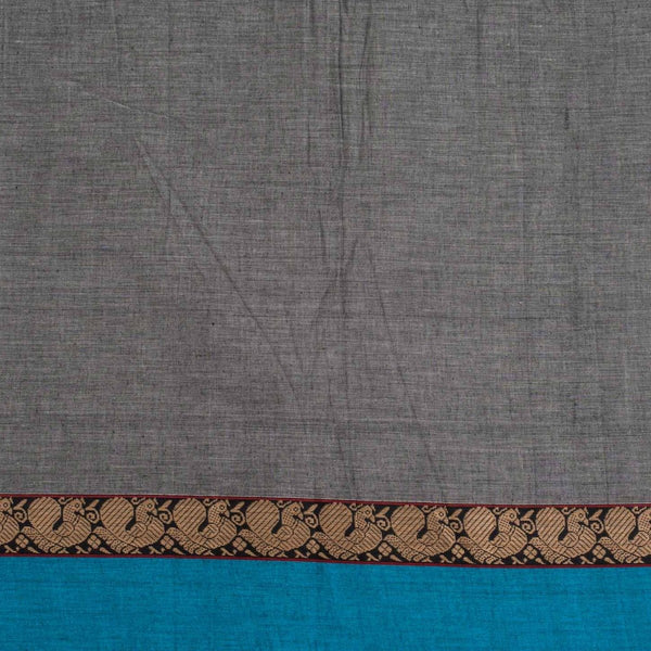 Grey Colour Mercerised Cotton With Two Side Peacock Motif Border Fabric for Sarees and Kurtis