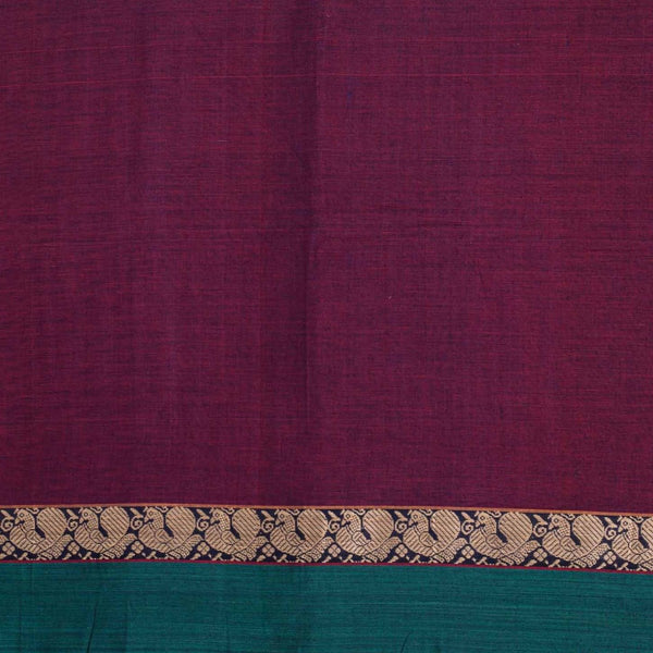 Magenta Colour Mercerised Cotton With Two Side Peacock Motif Border Fabric for Sarees and Kurtis