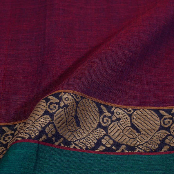 Magenta Colour Mercerised Cotton With Two Side Peacock Motif Border Fabric for Sarees and Kurtis