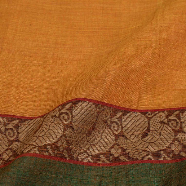 Mustard Colour Mercerised Cotton With Two Side Peacock Motif Border Fabric for Sarees and Kurtis