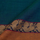 Teal Two Tone Mercerised Cotton With Two Side Peacock Motif Border Fabric for Sarees and Kurtis
