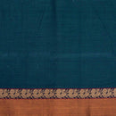 Teal Two Tone Mercerised Cotton With Two Side Peacock Motif Border Fabric for Sarees and Kurtis