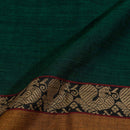 Bottle Green Colour Mercerised Cotton With Two Side Peacock Motif Border Fabric for Sarees and Kurtis