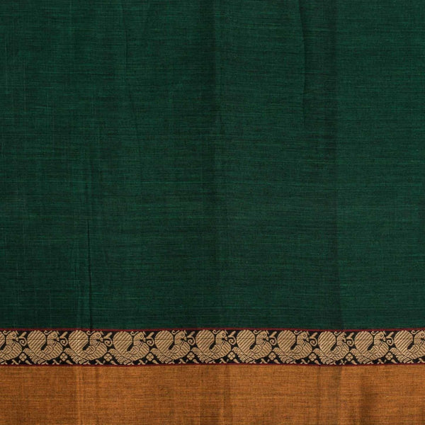 Bottle Green Colour Mercerised Cotton With Two Side Peacock Motif Border Fabric for Sarees and Kurtis
