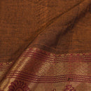 Rust Brown Colour Mercerised Cotton With Two Side Peacock Motif Border Fabric for Sarees and Kurtis