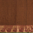 Rust Brown Colour Mercerised Cotton With Two Side Peacock Motif Border Fabric for Sarees and Kurtis