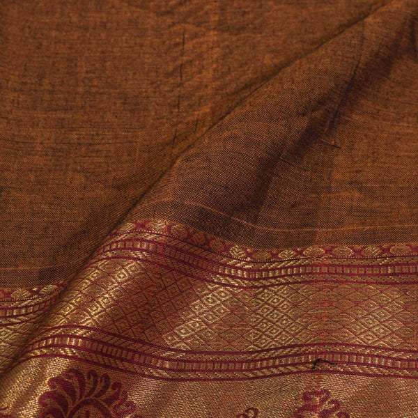 Rust Brown Colour Mercerised Cotton With Two Side Peacock Motif Border Fabric for Sarees and Kurtis