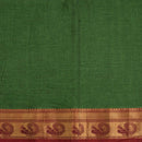 Fern Green Colour Mercerised Cotton With Two Side Peacock Motif Border Fabric for Sarees and Kurtis