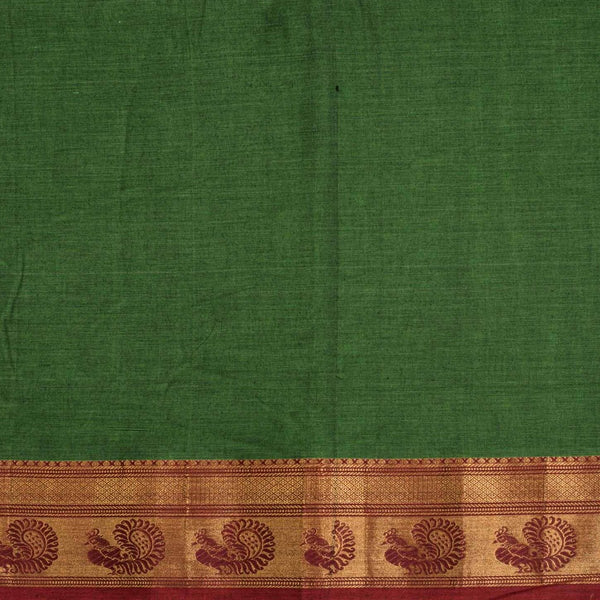 Fern Green Colour Mercerised Cotton With Two Side Peacock Motif Border Fabric for Sarees and Kurtis