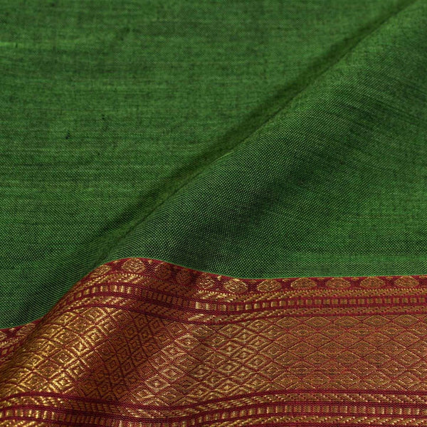 Fern Green Colour Mercerised Cotton With Two Side Peacock Motif Border Fabric for Sarees and Kurtis