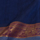 Navy Blue Colour Mercerised Cotton With Two Side Peacock Motif Border Fabric for Sarees and Kurtis