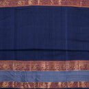 Navy Blue Colour Mercerised Cotton With Two Side Peacock Motif Border Fabric for Sarees and Kurtis