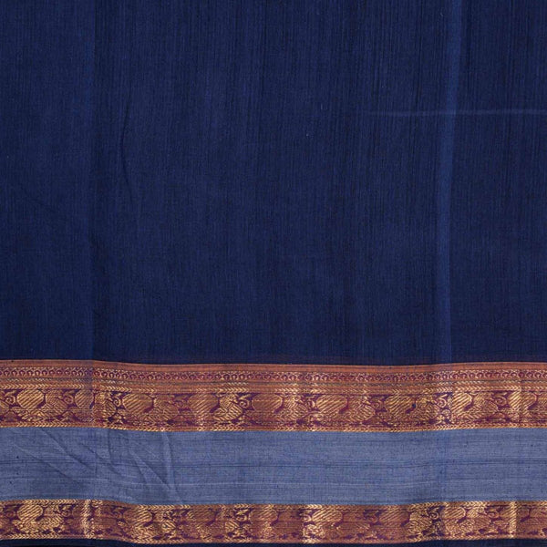 Navy Blue Colour Mercerised Cotton With Two Side Peacock Motif Border Fabric for Sarees and Kurtis