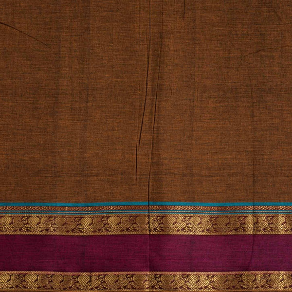 Rust Brown Colour Mercerised Cotton With Two Side Peacock Motif Border Fabric for Sarees and Kurtis
