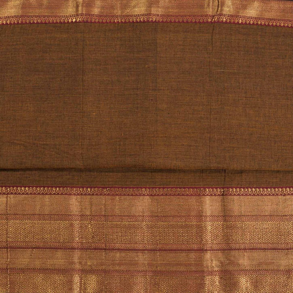 Rust Brown Colour Mercerised Cotton With Two Side Gold Border Fabric for Sarees and Kurtis