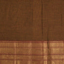 Rust Brown Colour Mercerised Cotton With Two Side Gold Border Fabric for Sarees and Kurtis