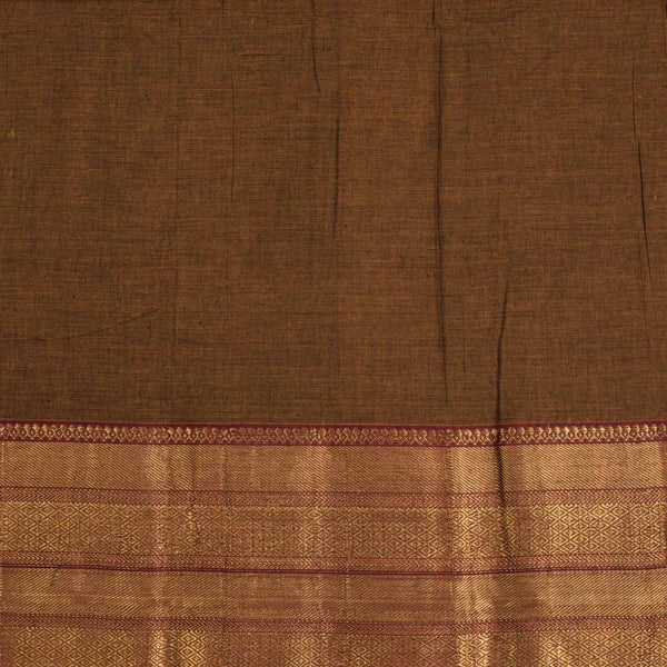 Rust Brown Colour Mercerised Cotton With Two Side Gold Border Fabric for Sarees and Kurtis