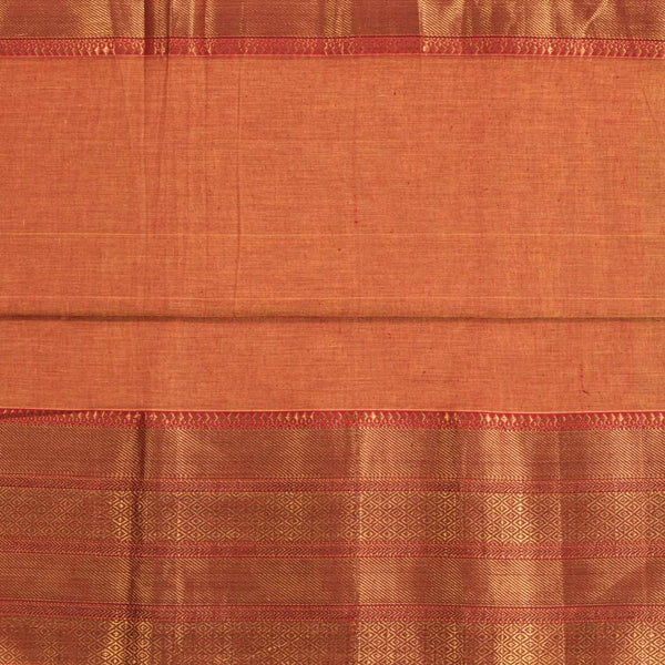 Orange Two Tone Mercerised Cotton With Two Side Gold Border Fabric for Sarees and Kurtis