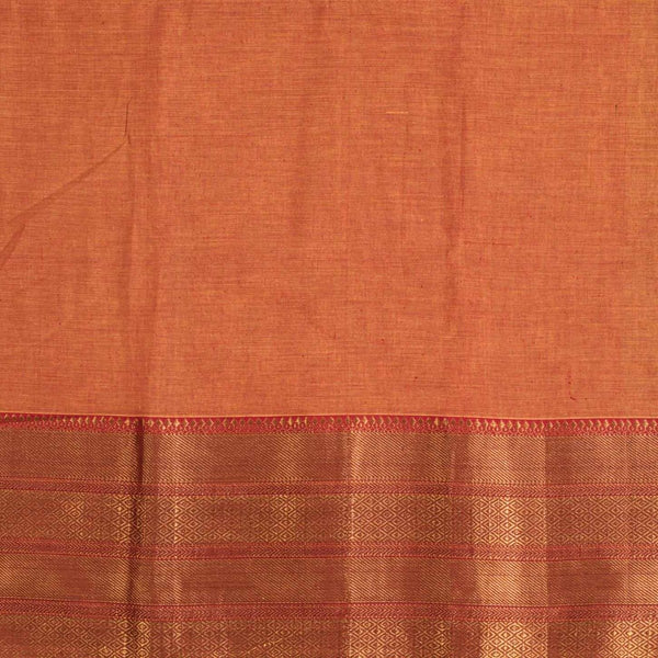 Orange Two Tone Mercerised Cotton With Two Side Gold Border Fabric for Sarees and Kurtis