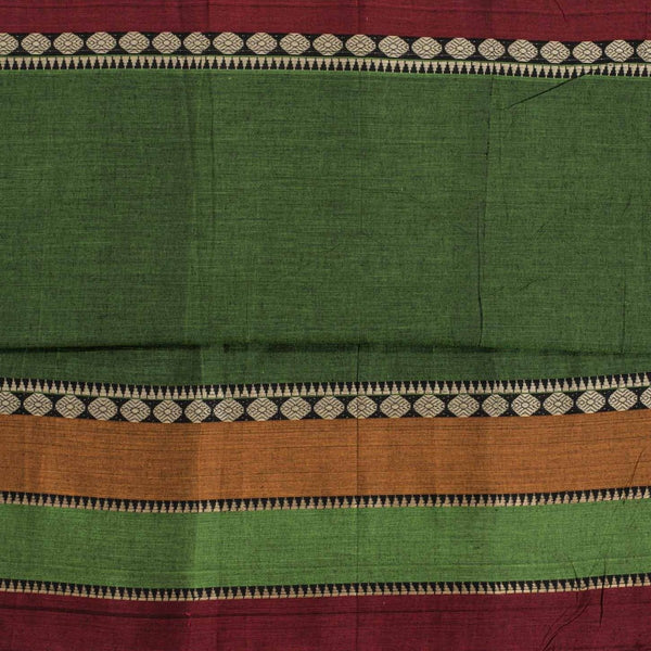 Fern Green Colour Mercerised Cotton With Two Side Big Border Fabric for Sarees and Kurtis