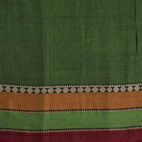 Fern Green Colour Mercerised Cotton With Two Side Big Border Fabric for Sarees and Kurtis