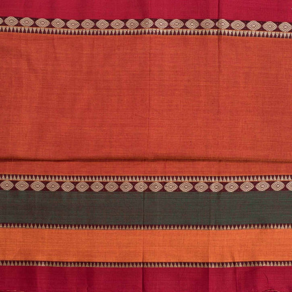 Rust Orange Colour Mercerised Cotton With Two Side Big Border Fabric for Sarees and Kurtis