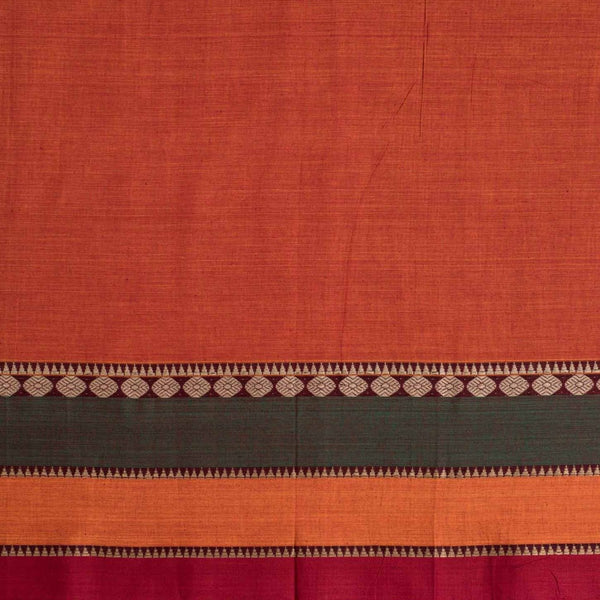 Rust Orange Colour Mercerised Cotton With Two Side Big Border Fabric for Sarees and Kurtis