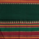Bottle Green Colour Mercerised Cotton With Two Side Ethnic Border Fabric for Sarees and Kurtis