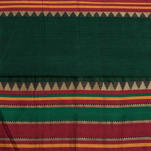 Bottle Green Colour Mercerised Cotton With Two Side Ethnic Border Fabric for Sarees and Kurtis