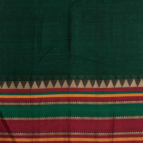 Bottle Green Colour Mercerised Cotton With Two Side Ethnic Border Fabric for Sarees and Kurtis