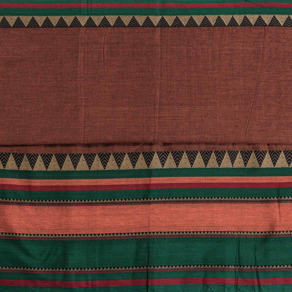 Rust Brown Colour Mercerised Cotton With Two Side Ethnic Border Fabric for Sarees and Kurtis
