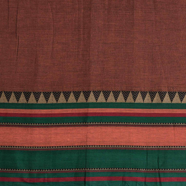 Rust Brown Colour Mercerised Cotton With Two Side Ethnic Border Fabric for Sarees and Kurtis