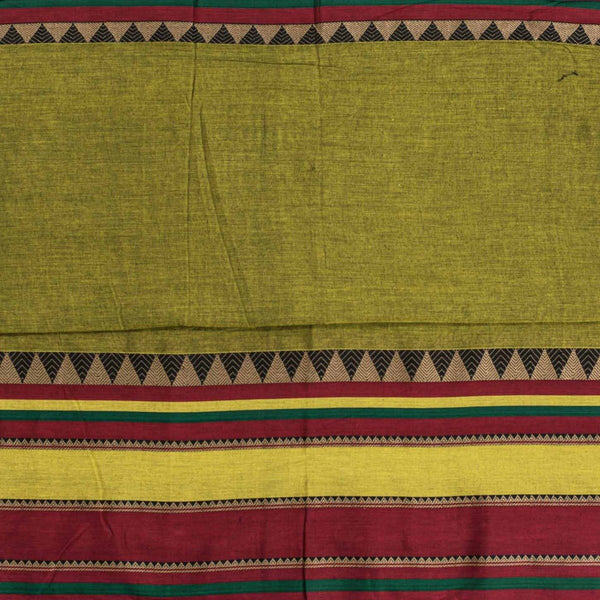 Acid Green Colour Mercerised Cotton With Two Side Ethnic Border Fabric for Sarees and Kurtis