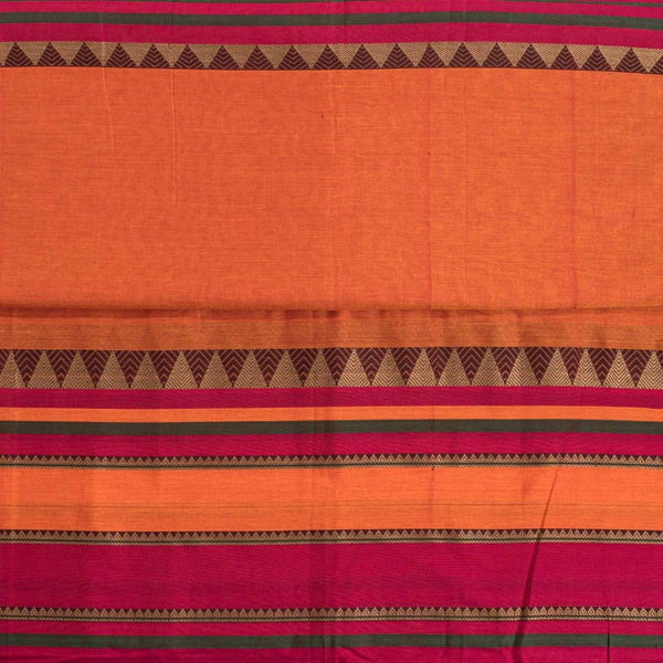 Orange Two Tone Mercerised Cotton With Two Side Ethnic Border Fabric for Sarees and Kurtis