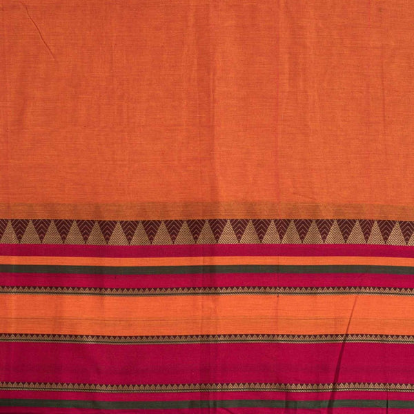 Orange Two Tone Mercerised Cotton With Two Side Ethnic Border Fabric for Sarees and Kurtis