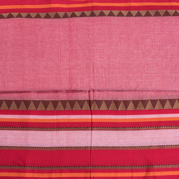 Pastel Pink Colour Mercerised Cotton With Two Side Ethnic Border Fabric for Sarees and Kurtis