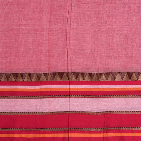 Pastel Pink Colour Mercerised Cotton With Two Side Ethnic Border Fabric for Sarees and Kurtis