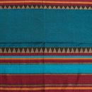 Teal Blue Colour Mercerised Cotton With Two Side Ethnic Border Fabric for Sarees and Kurtis
