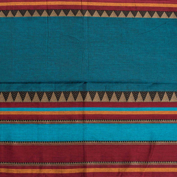 Teal Blue Colour Mercerised Cotton With Two Side Ethnic Border Fabric for Sarees and Kurtis