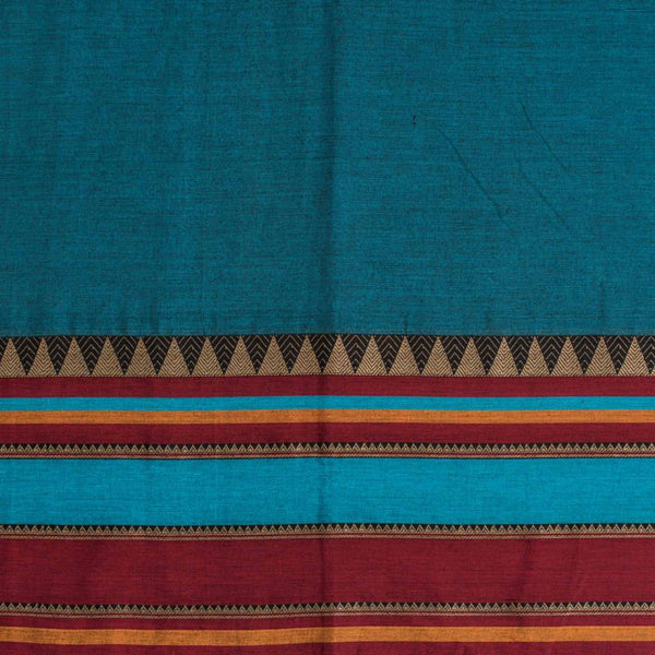 Teal Blue Colour Mercerised Cotton With Two Side Ethnic Border Fabric for Sarees and Kurtis