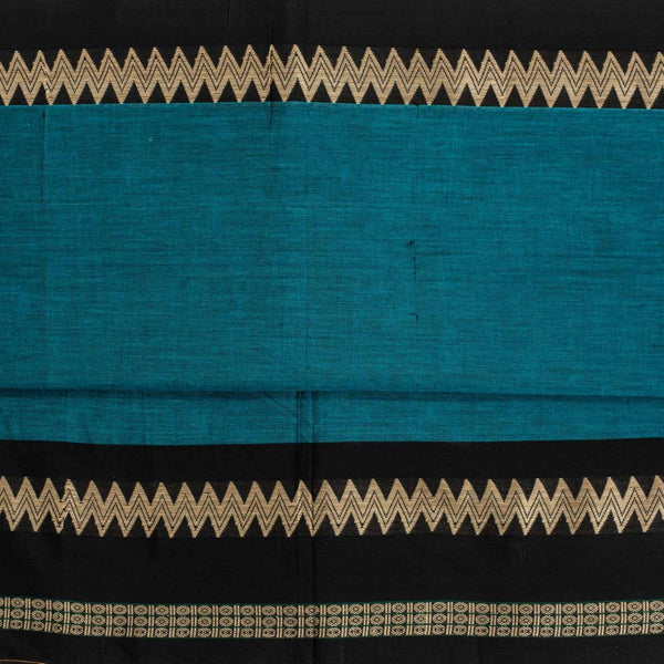 Teal Blue Colour Mercerised Cotton With Two Side Ethnic Border Fabric for Sarees and Kurtis