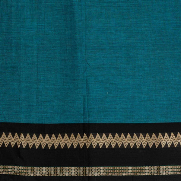 Teal Blue Colour Mercerised Cotton With Two Side Ethnic Border Fabric for Sarees and Kurtis