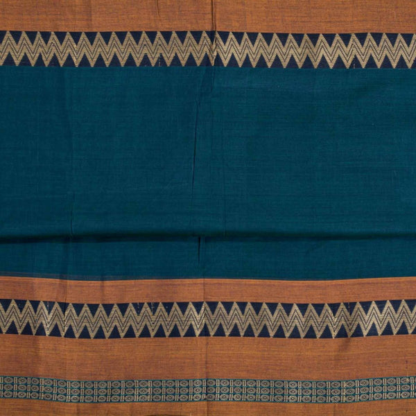Teal BlueTwo Tone Mercerised Cotton With Two Side Ethnic Border Fabric for Sarees and Kurtis