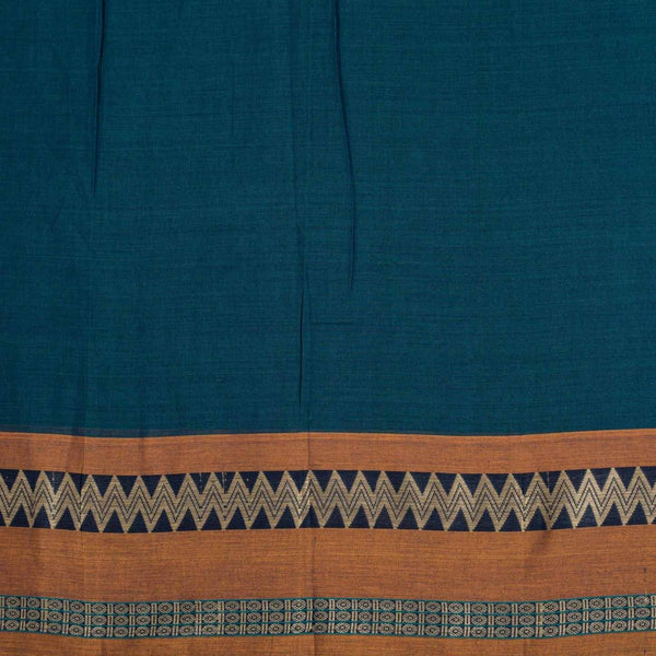 Teal BlueTwo Tone Mercerised Cotton With Two Side Ethnic Border Fabric for Sarees and Kurtis