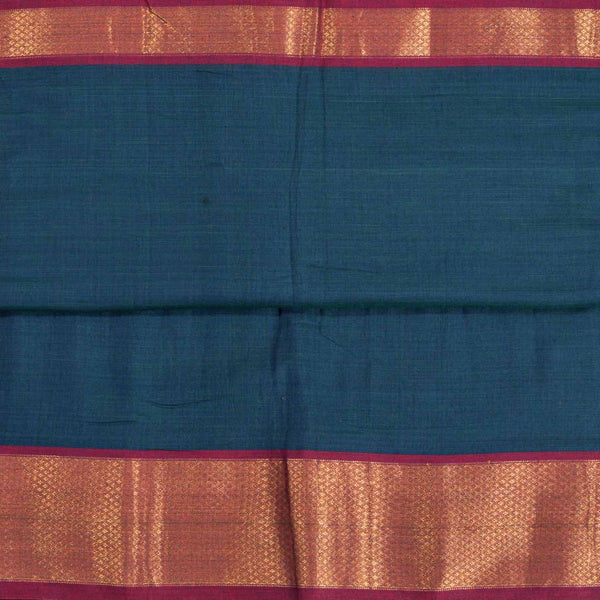 Teal Blue Two Tone Mercerised Cotton With Two Side Ethnic Border Fabric for Sarees and Kurtis