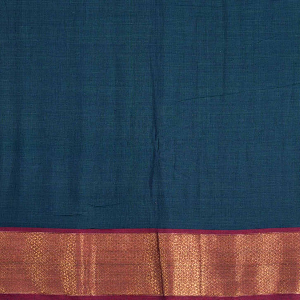 Teal Blue Two Tone Mercerised Cotton With Two Side Ethnic Border Fabric for Sarees and Kurtis