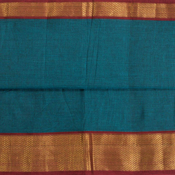 Teal Blue Colour Mercerised Cotton With Two Side Ethnic Border Fabric for Sarees and Kurtis