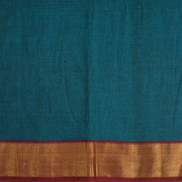 Teal Blue Colour Mercerised Cotton With Two Side Ethnic Border Fabric for Sarees and Kurtis