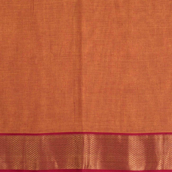 Orange Two Tone Mercerised Cotton With Two Side Ethnic Border Fabric for Sarees and Kurtis