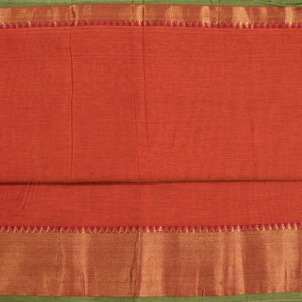 Orange Two Tone Mercerised Cotton With Two Side Ethnic Border Fabric for Sarees and Kurtis